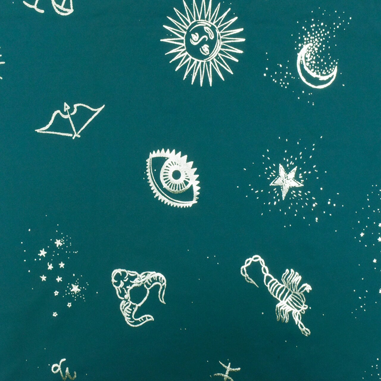 Teal-Silver Famous Maker Zodiac Print Stretch Tricot Swimwear Knit Fabric By the Yard